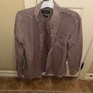 Orvis Men's Maroon Checkered Button Down Shirt